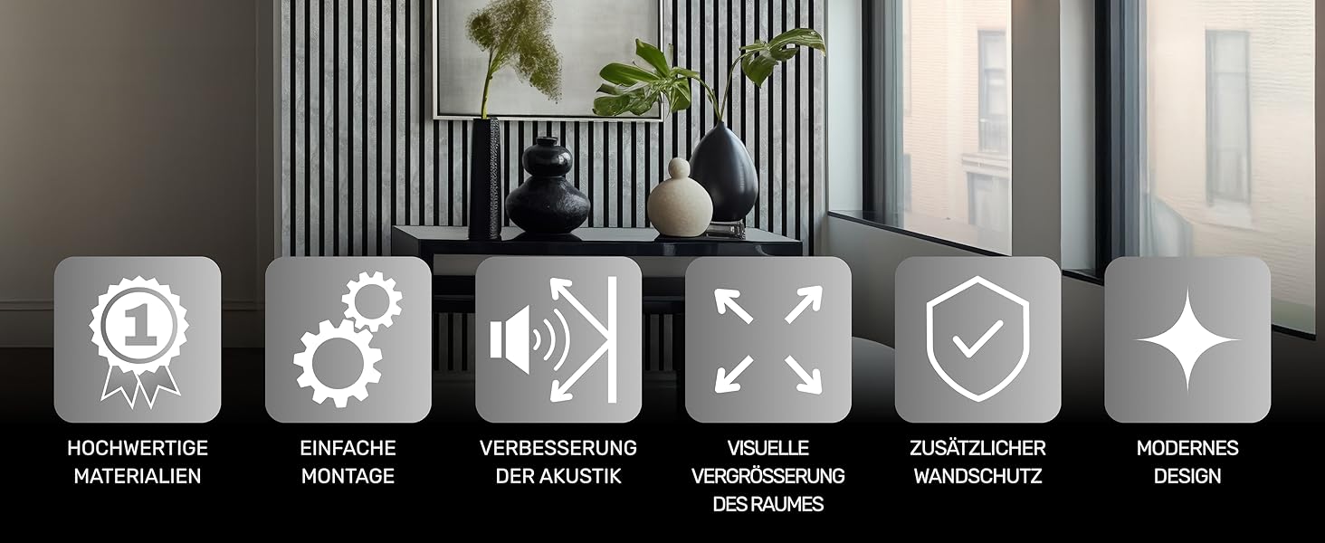 Акустичні панелі з ламелями на фетрі Beton 885, 275x54 см (набір 2 шт. 275x27 см), стіновая облицювання