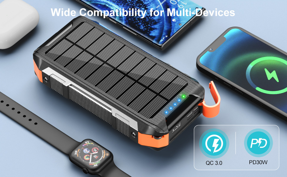 Портативний зарядний акумулятор Solar Powerbank 26800mAh з MagSafe, 30W USB-C, бездротовий заряд 15W, LED, ліхтарик, чорний