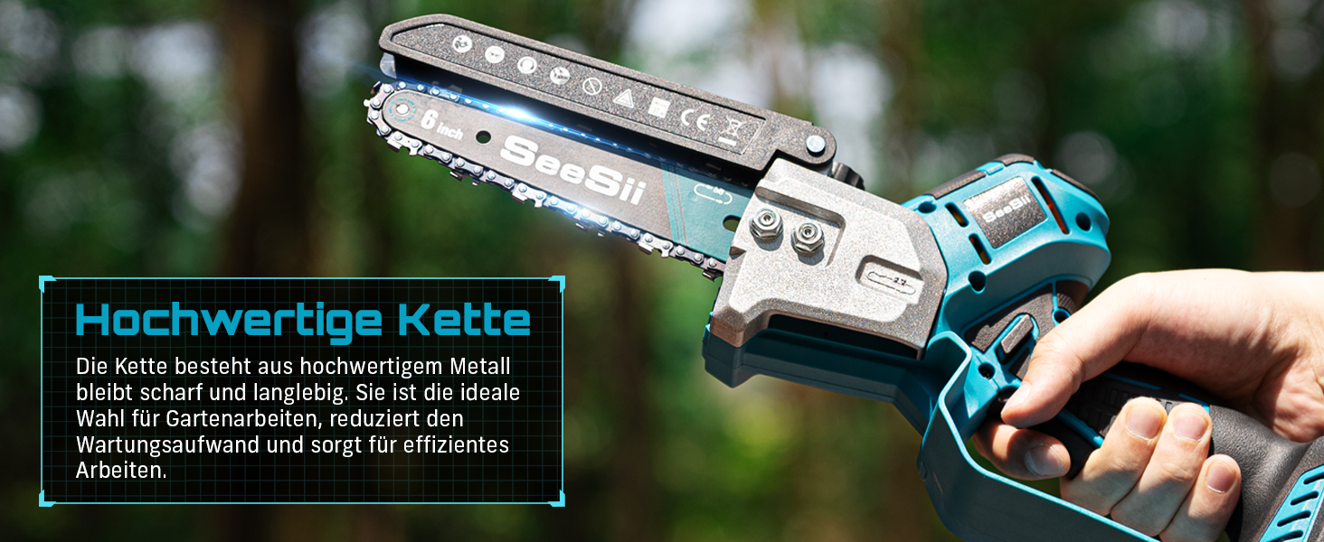 SEESII Безщіткова міні-бензопила 6 дюймів, акумуляторна ручна пила з 2 * 4000 mAh акумуляторами, одноручна пила з автоматичним змащуванням, сумісна з акумулятором Makita 18V, електрична пила для дерева, гілок 6 дюймів безщіткова
