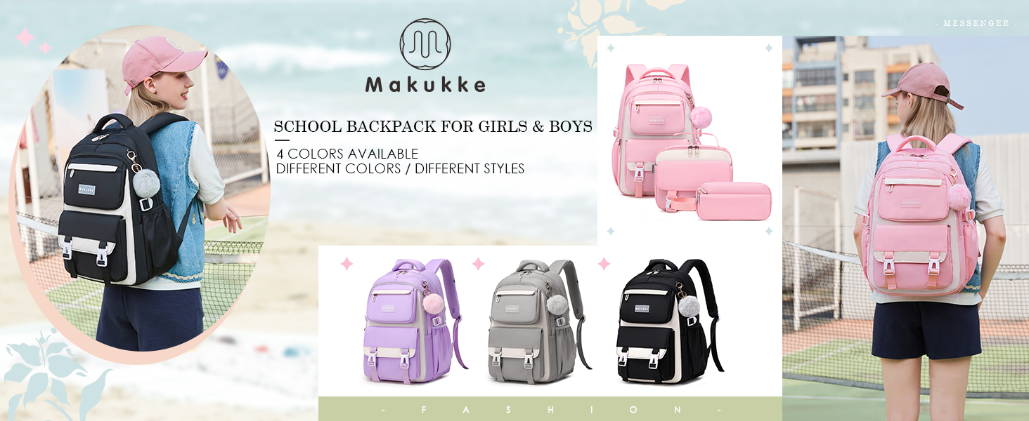 Шкільний рюкзак Makukke для дівчаток та підлітків: набір, водонепроникний, 30L, чорний