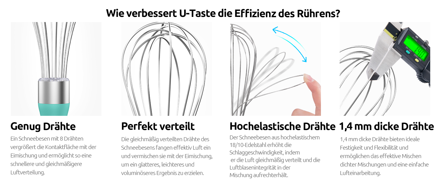 Міксер кухонний U-Taste зі сталі 18/10, 30 см, 12 гнучких дротів, силіконовий грибок