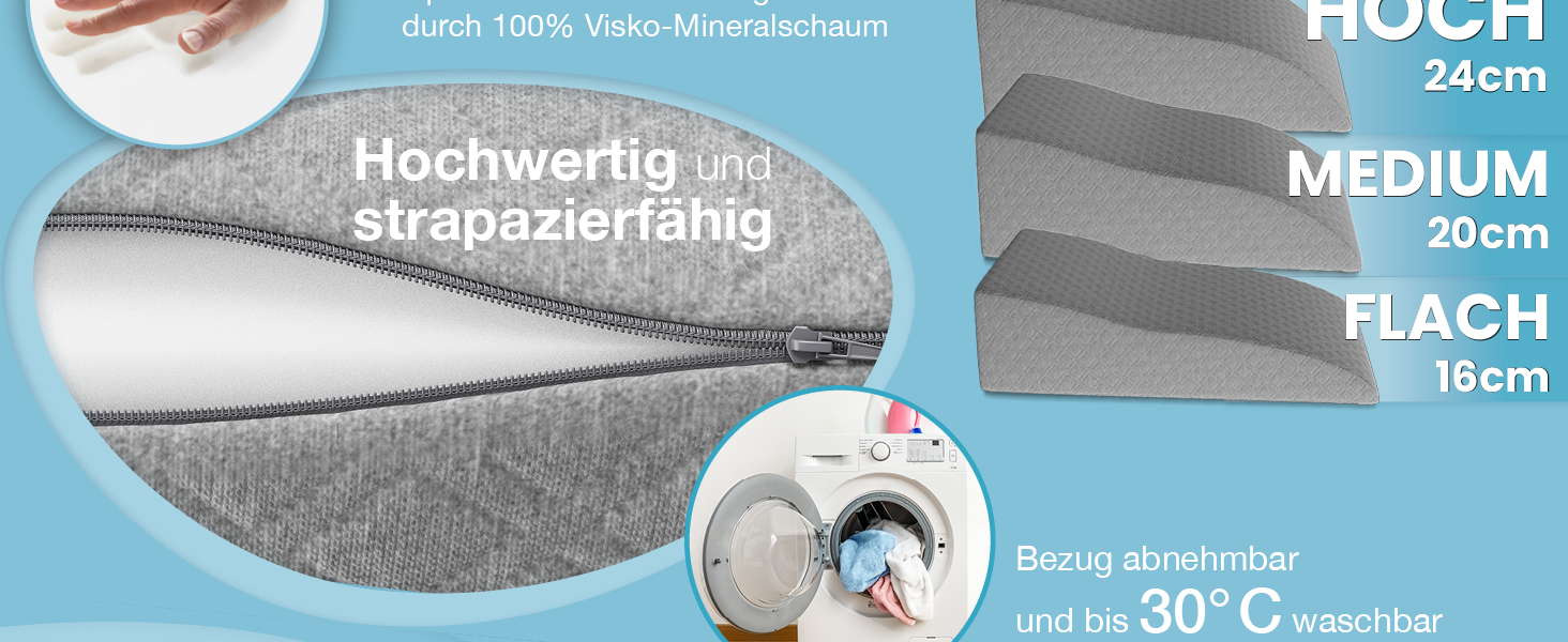 Подушка для ніг ELONEO з ефектом пам'яті (Memory Foam) для розвантаження та підняття ніг, знімний чохол, 68x40x16 см, сіра