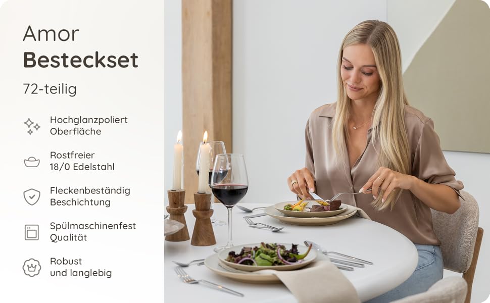 Набір столових приборів 36 предметів з нержавіючої сталі 18/0 на 6 осіб, сріблястий: ножі, виделки, ложки, ніж для стейка, виделка для торта, для повсякденного використання та прийому гостей, безпечні для посудомийної машини