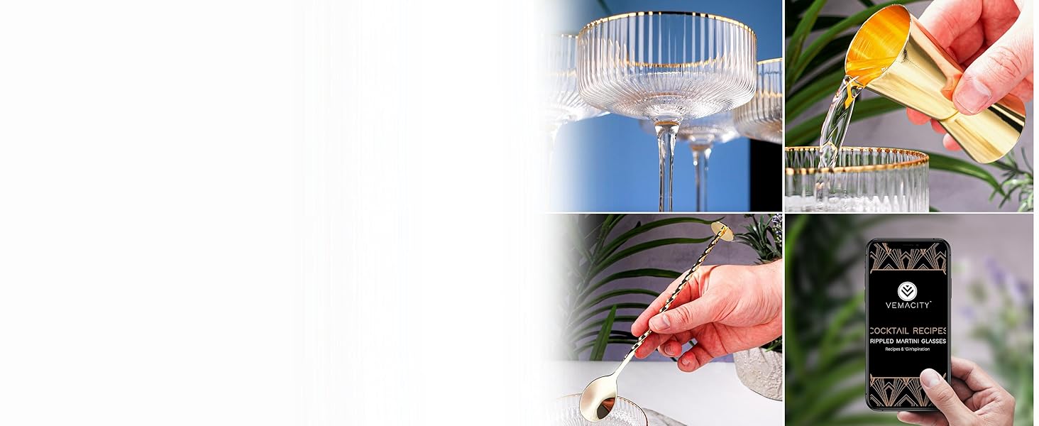 Набір з 4 елегантних келихів для Еспресо Мартіні Vemacity | Ручна робота | Келихи для шампанського, Маргарити та коктейлів | Преміум якість