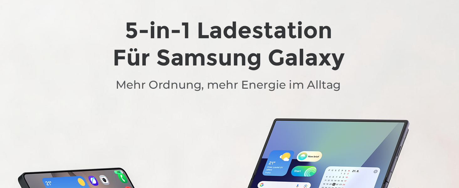 Бездротова зарядка 3-в-1 для Samsung Galaxy S25/S24/S23/S22 з магнітним кільцем, швидка зарядка з годинником та нічником, біла