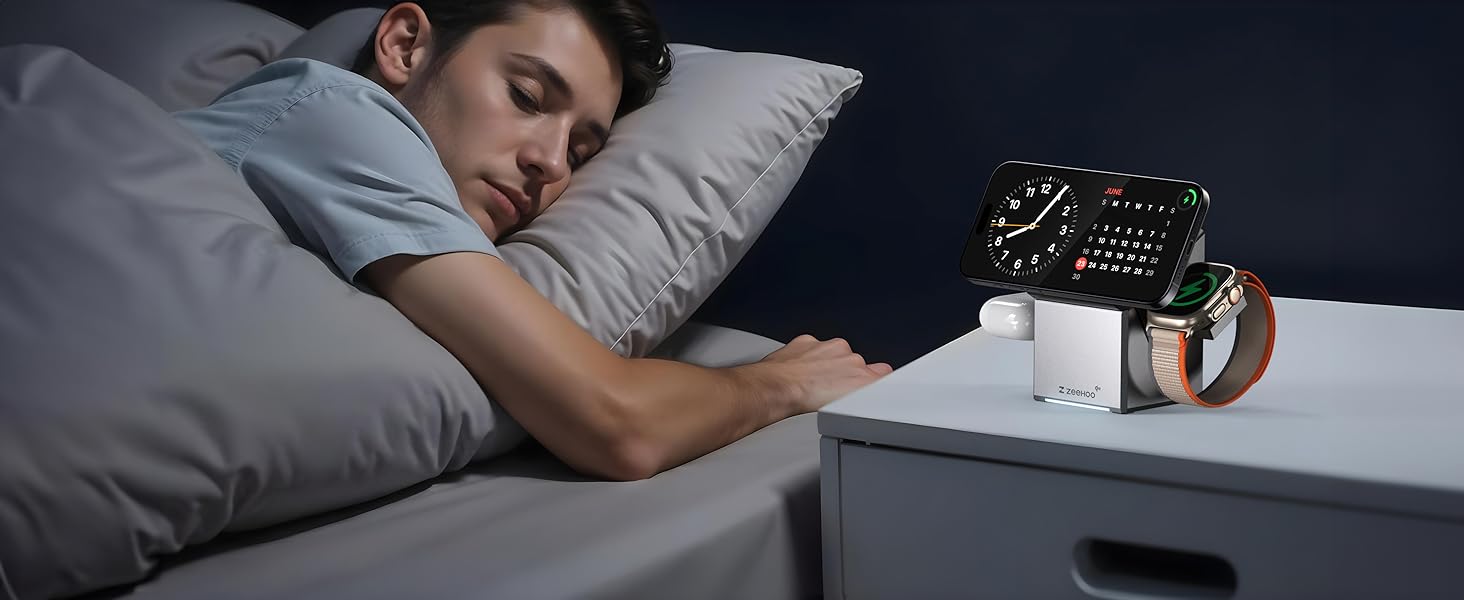 ZEEHOO 3-в-1 зарядний станція для Apple MagSafe: зарядка для iPhone, Apple Watch та AirPods (30W USB-C), сірий