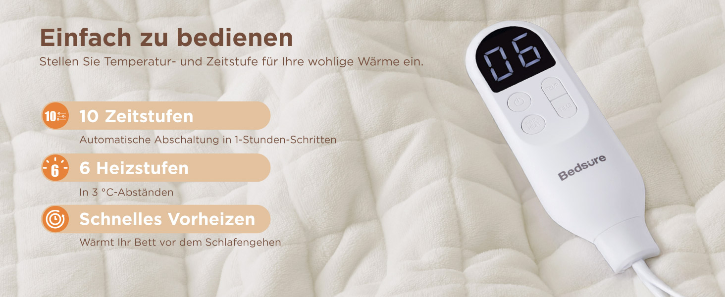 Електрична ковдра BEDSURE з автовимкненням, 130x180 см, сіра. 6 режимів нагріву, таймер 10 годин. Ідеальний подарунок для жінок та мами.