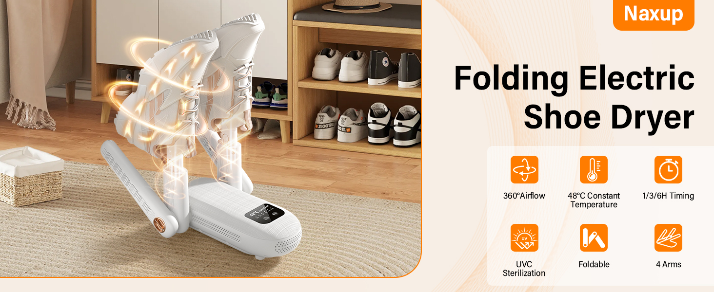 Електричний сушильник для взуття 2 пари, з таймером 1/3/6 год та 2 швидкостями, UV-лампа, складаний дизайн, для взуття, рукавичок, шапок, шкарпеток, лижних черевиків