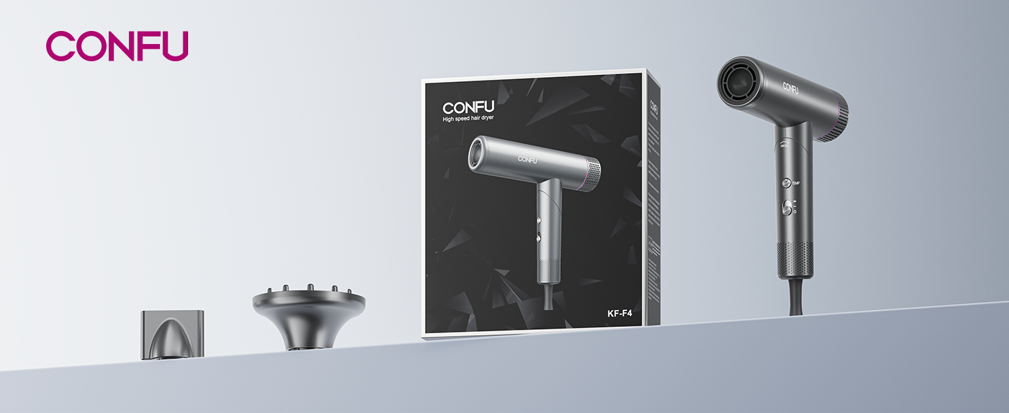 CONFU Professional Ionic Hair Dryer - 1700W Foldable Salon Hair Dryer with Diffuser & Styling Nozzle - Quiet, Long Cord for Home, Salon & Travel