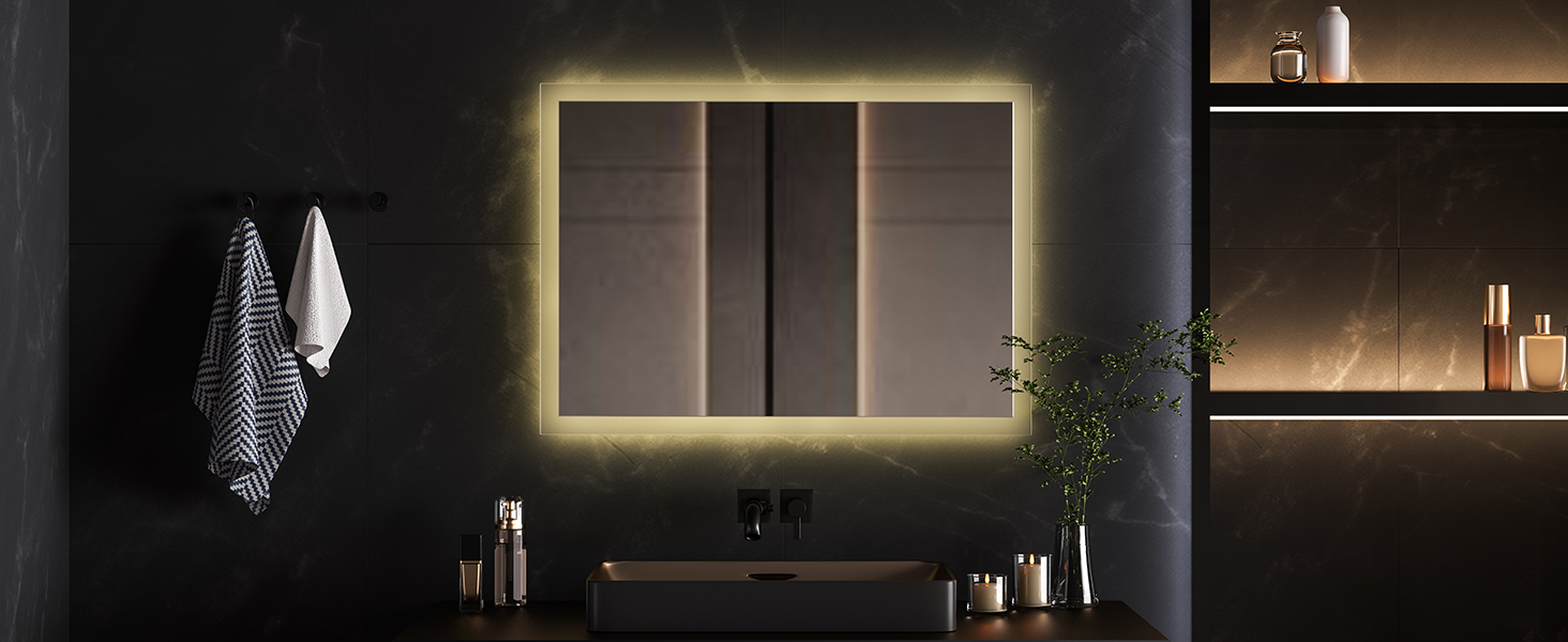 Дзеркало для ванної кімнати EMKE® з підсвічуванням 80x60 см, тепле біле світло 3000K, вимикач, вертикальна/горизонтальна установка, IP44, енергозберігаюче
