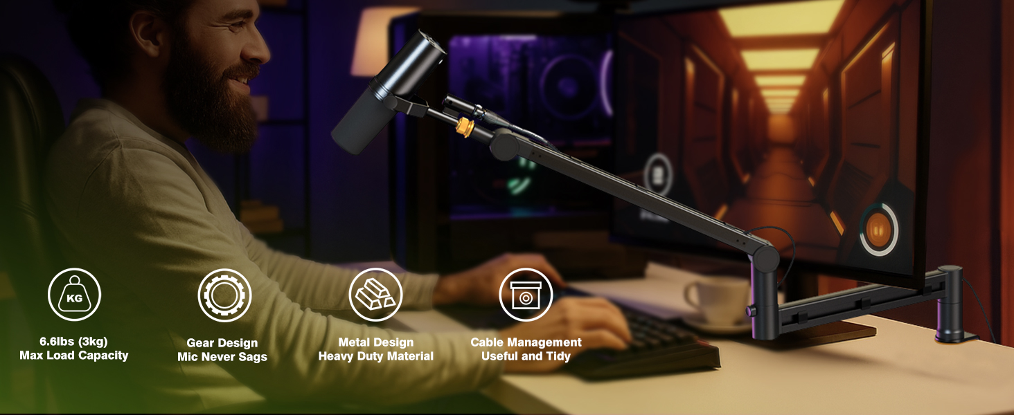 Мікрофонний кріплення на тримачі Arm (до 3 кг) - сумісний зі Shure SM7B, MV7 та ін.