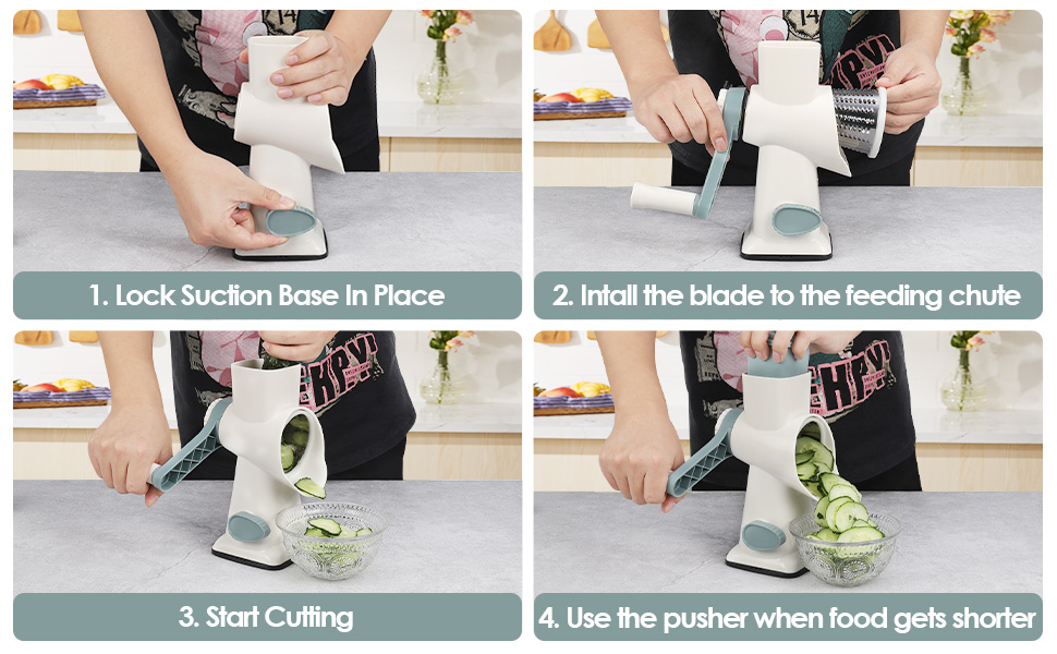 Ручна тертка для сиру та овочів Dreamhigh з ручкою, 3 змінні леза з нержавіючої сталі, для сиру, овочів, горіхів, моркви, огірків, білий колір