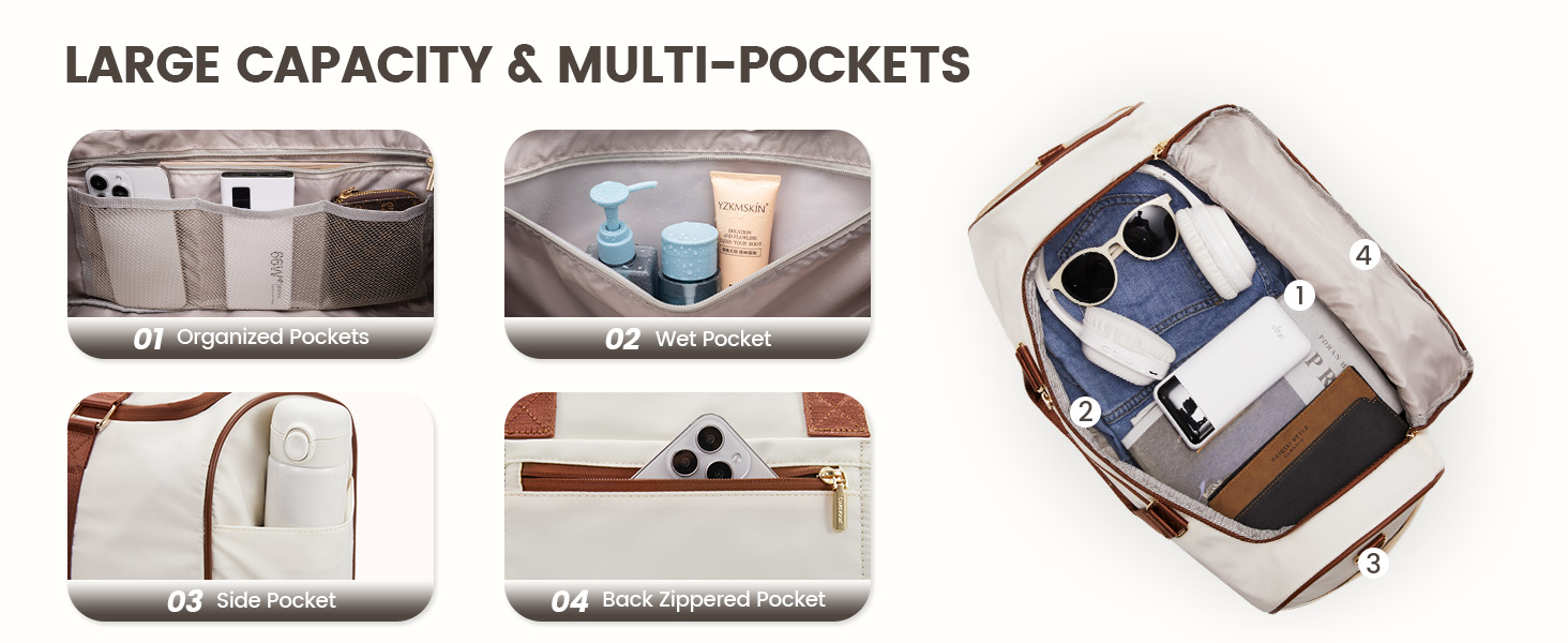 Спортивна сумка LOVEVOOK 37L для подорожей: Weekender, Duffel, Carry-on з відділенням для взуття та мокрих речей, водонепроникна, для відпочинку, авіаперельотів (L, Бежево-чорно-коричнева)