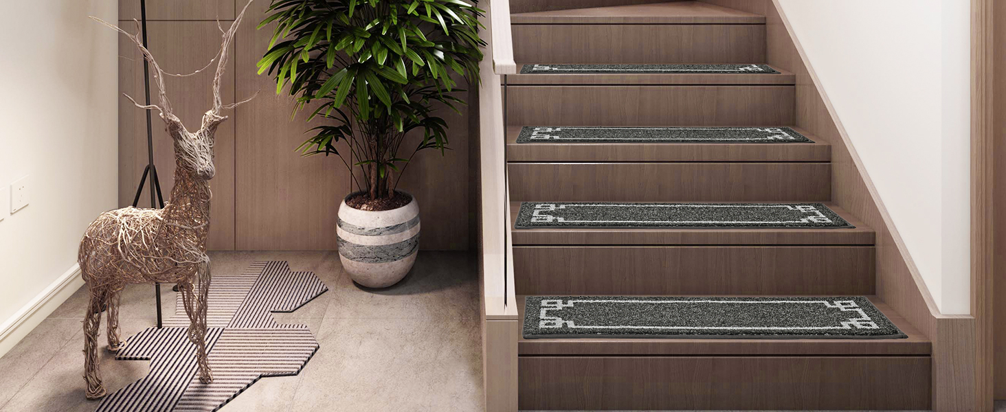 Килимочки на сходи BEQHAUSE, 4 шт., самоклеючі, для дітей, літніх людей та домашніх тварин, 100% поліестер, TPE-підкладка, 22x70 см, темно-сірий