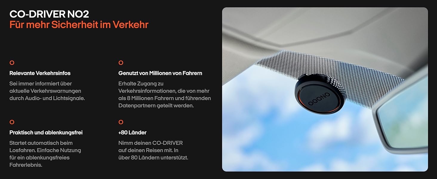 OOONO CO-Driver NO2 2024 – автомобільний радар-детектор з LED-дисплеєм, попередження про радари та небезпеки, сумісний з CarPlay і Android Auto, акумуляторний