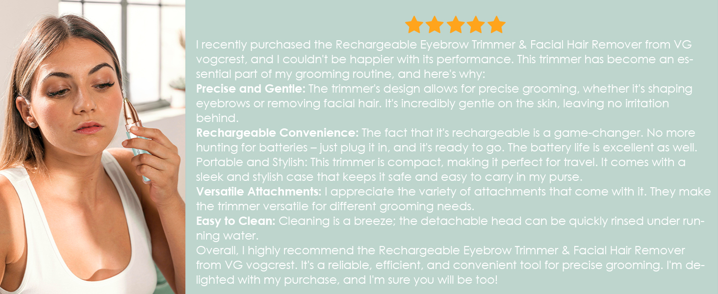 Триммер для обличчя та брів VG VOGCREST 2-в-1, акумуляторний, з LED-підсвіткою (Рожеве золото, Зелений)