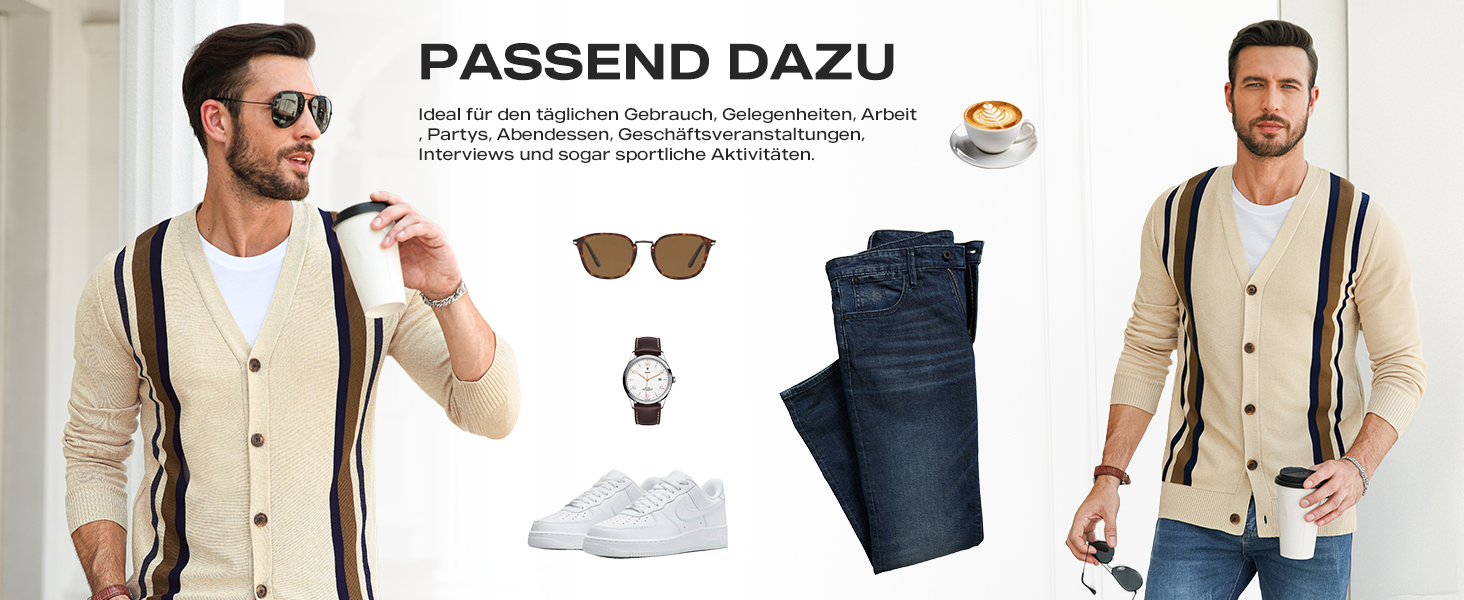 Чоловіча в'язана кофта NITAGUT, вінтажний смугастий дизайн, довгі рукави, V-подібний виріз, ґудзики (L, темно-синій)