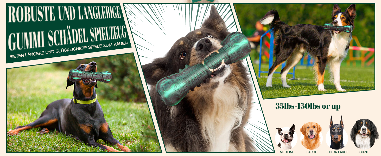 HETOO Dog Toy, indestructible, robust, squeaking, chew toy for aggressive chewers, large and medium-sized dog breeds, dental care (Large, Green)