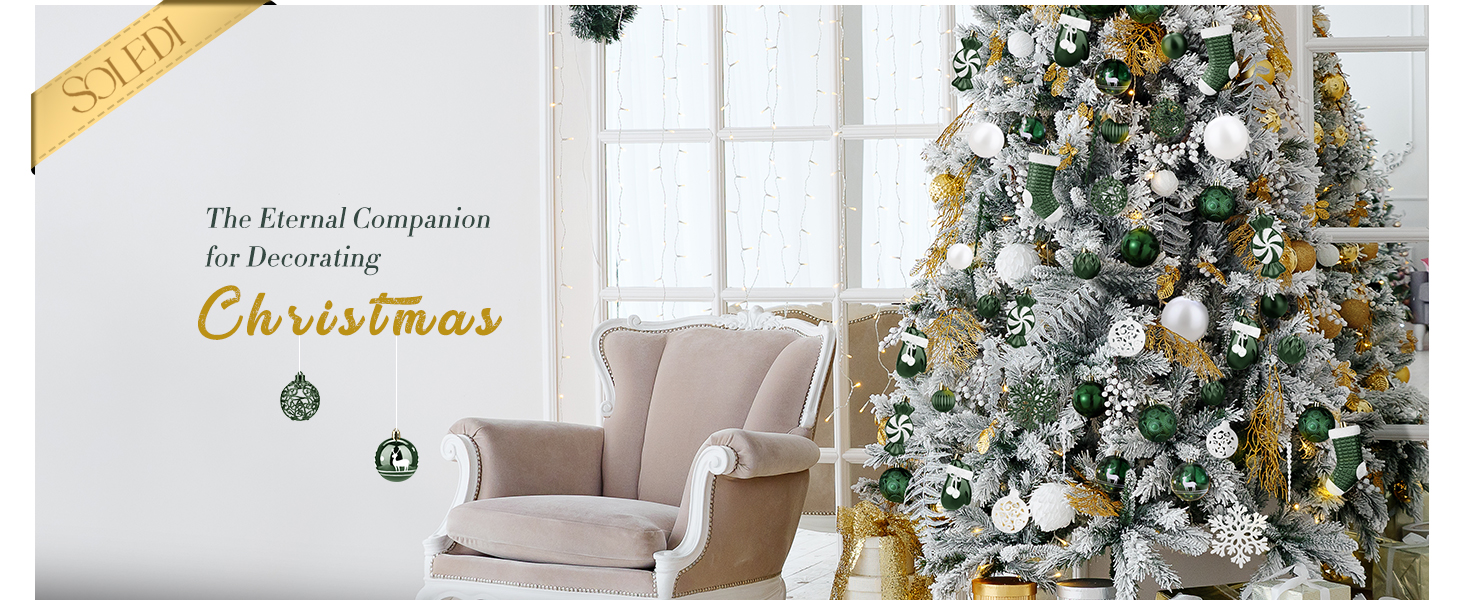 Набір ялинкових прикрас SOLEDI® 128 шт. Преміум якість, пластикові кулі білого кольору з зіркою, міцні та безпечні, набір прикрас з гачками, кольорові ялинкові кулі, багаторазовий декор на Різдво (зелений)