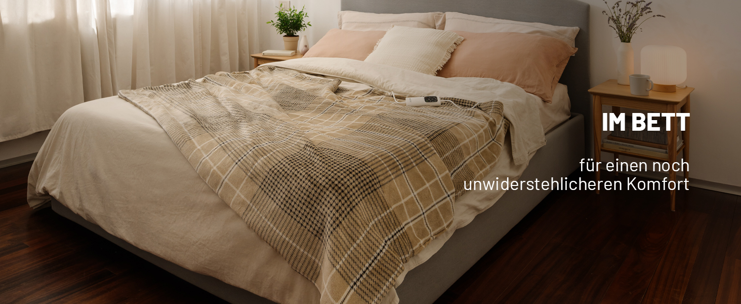 Електрична ковдра Imetec Adapto Tartan Festival, 160x120 см, з м'якої тканини, 6 температур, швидко нагрівається, безпечна, для дому, Velvet