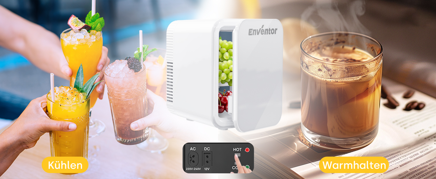 Mini холодильник Enventor 10L з двома режимами (охолодження/нагрівання), 12V/220V, для авто, кімнати, офісу, косметики, тихий