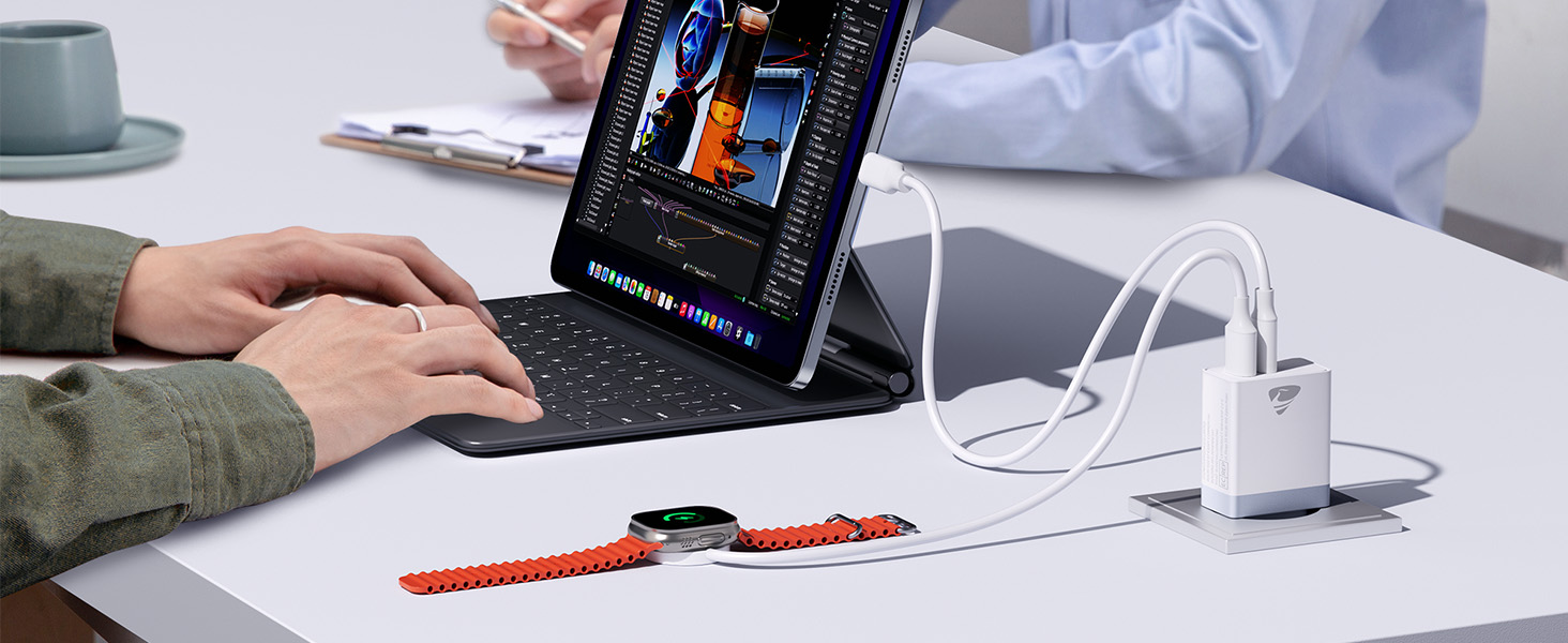 Зарядний пристрій USB C з двома портами, 20W, PD 3.0, Power Adapter з кабелем USB C - USB C 2м, для iPhone, Samsung та інших смартфонів, білий