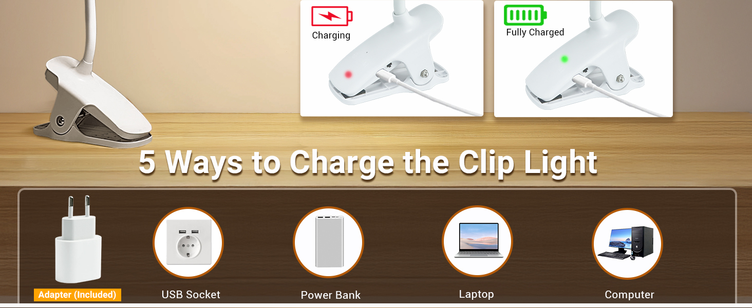 LED лампа для читання Akynite з акумулятором, 5 кольорів та 5 рівнів яскравості, кріпиться на ліжко, дитяча лампа для пеленального столика, біла