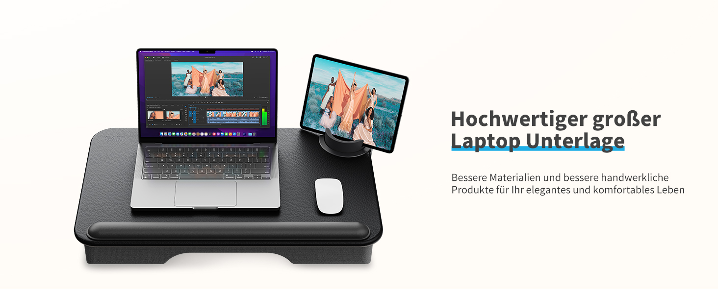 Підставка для ноутбука SAIJI з підставкою для телефону та ящиком, для роботи в ліжку/на дивані, до 17