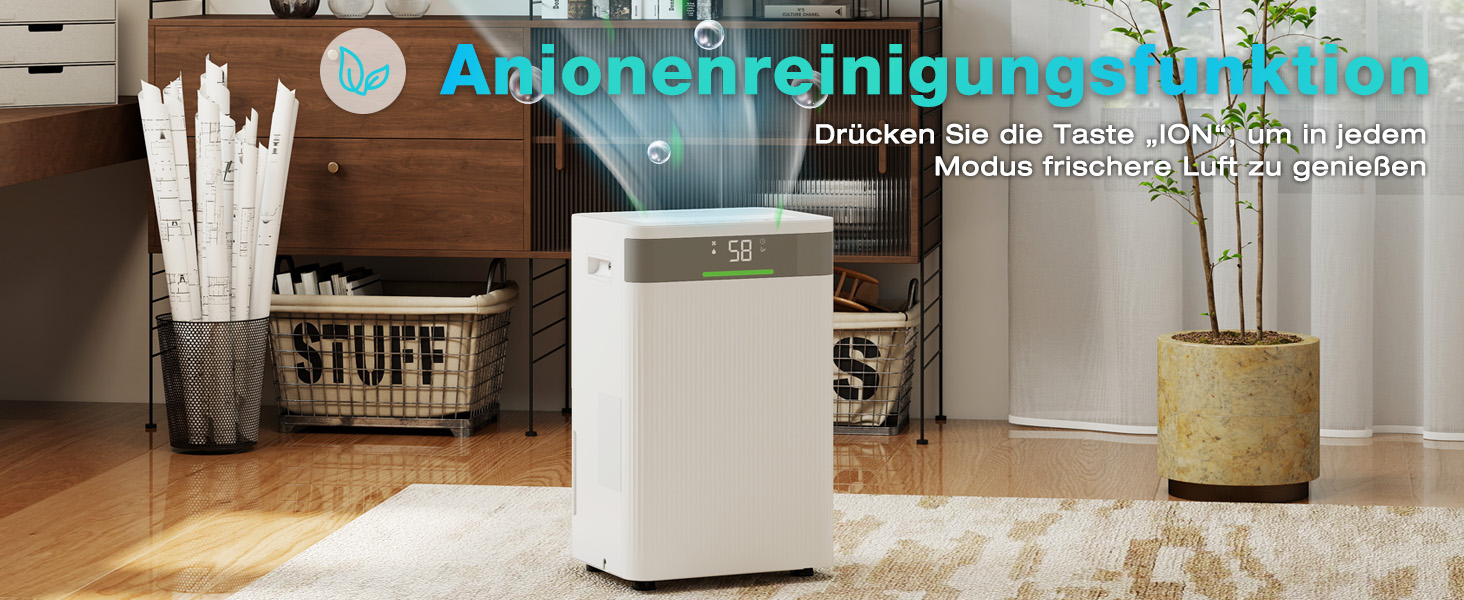 Електричний осушувач повітря HAUSHOF 20л/день, 41дБ, з іонізацією, для приміщень до 30м², 4.5л бак, LED дисплей, 3 режими, портативний