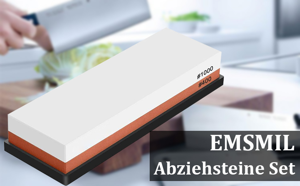 Набір для заточування ножів Emsmil 2-в-1 з зернистістю 400/1000, двосторонній, професійний, з антиковзким силіконовим основанням