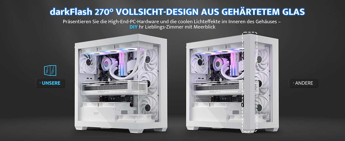 darkFlash DS900: Корпус для ПК ATX Mid-Tower з 4 PWM ARGB-вентиляторами, подвійна скляна панель, підтримка радіаторів водяного охолодження 360mm, USB Type-C, чорний