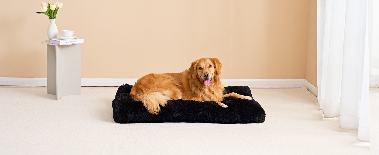 М'яке ліжко для собак EHEYCIGA, 60x45 см, чорне, з довгим плюшем, миється, не слизьке