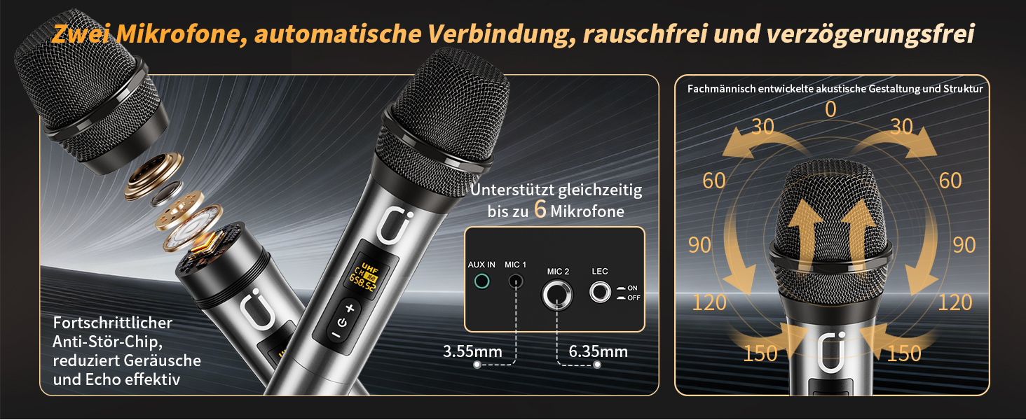 Караоке-система JYX з 2 бездротовими мікрофонами UHF, Bluetooth-колонкою з регулюванням басів/високих частот та LED-підсвіткою, підтримка PA-системи TWS, AUX, FM, запис. Для вечірок, дорослих та дітей. Чорний колір.