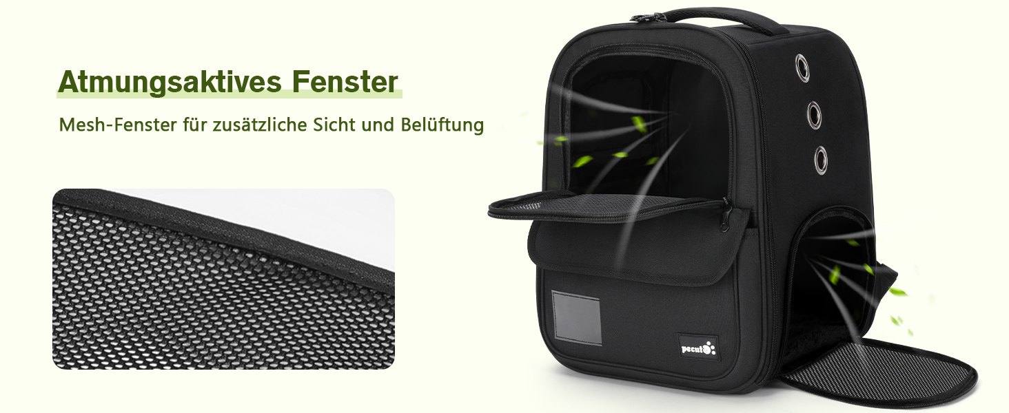 Рюкзак для кота Pecute, 6 кг, для маленьких собак, дихаючий, з безпечним тросом та замком, чорний