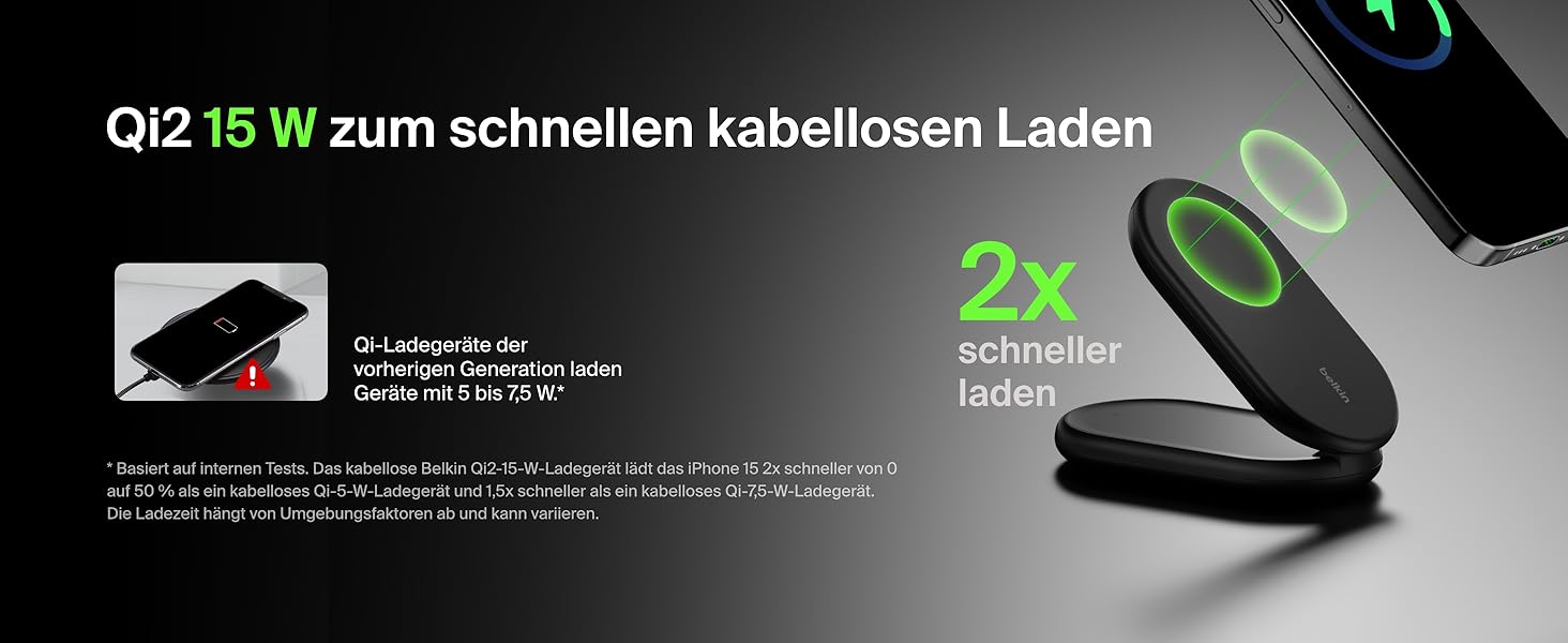 Belkin BoostCharge: Бездротовий зарядний пристрій з магнітним кріпленням Qi2, 15 Вт, сумісний з MagSafe для iPhone 17, Air, 16, 15, 14, 13, 12, Pixel, з функцією підставки – Чорний