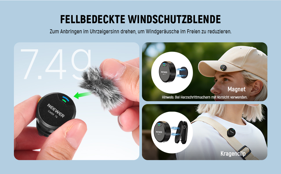 NEEWER CM29 Мініатюрний бездротовий мікрофон-петличка, 48kHz/24Bit з шумозаглушенням, 25 годин роботи, 150м радіус дії, сумісний з iPhone, iPad, Android, DJI, Insta360, ПК, Mac (1RX+2TX+зарядний кейс)