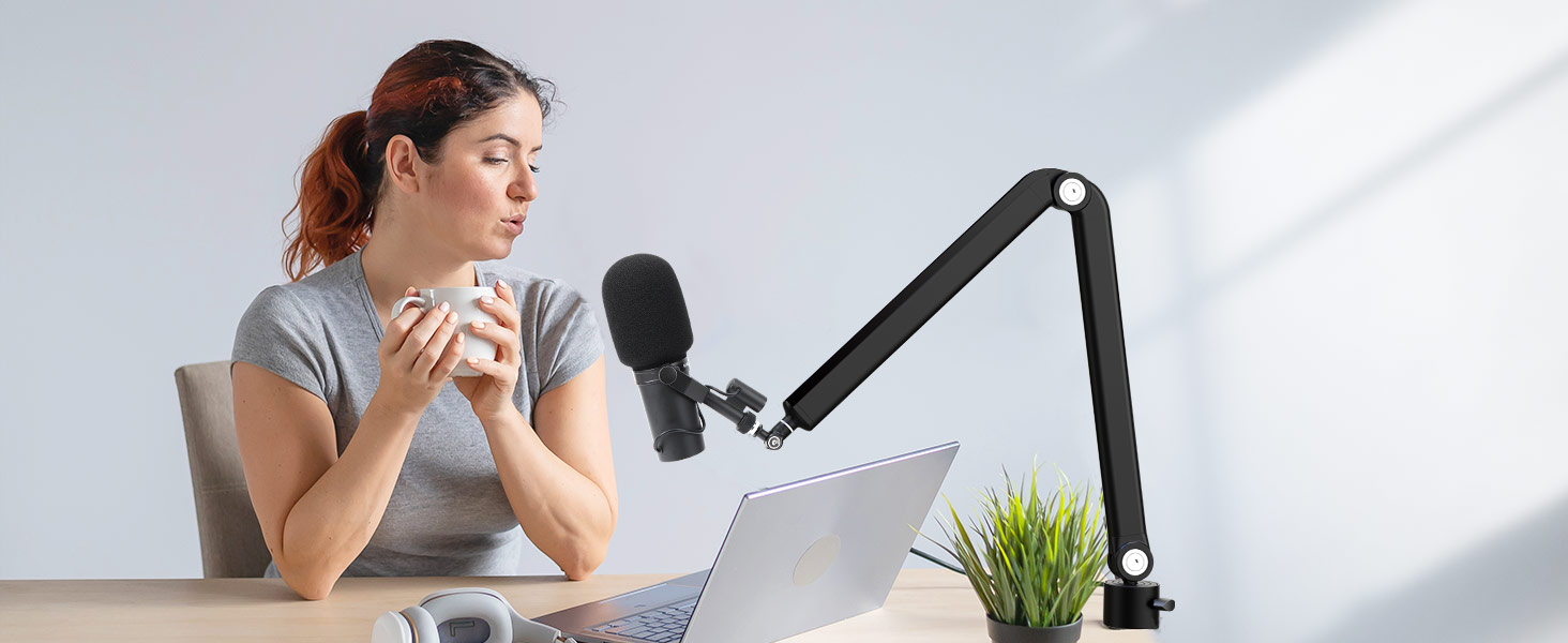 Шарнірний мікрофонний кріплення YOUSHARES для Shure SM7B з поп-фільтром, кабель-органайзером - мікрофонний стійка для студії XLR, USB, настільний