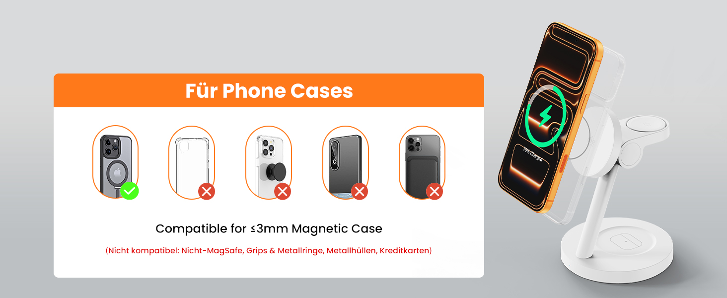 Зарядна станція JoyGeek 3-в-1 з магнітною індукцією 25W для iPhone 17/16, Apple Watch, Samsung Watch та AirPods. Білий матовий.