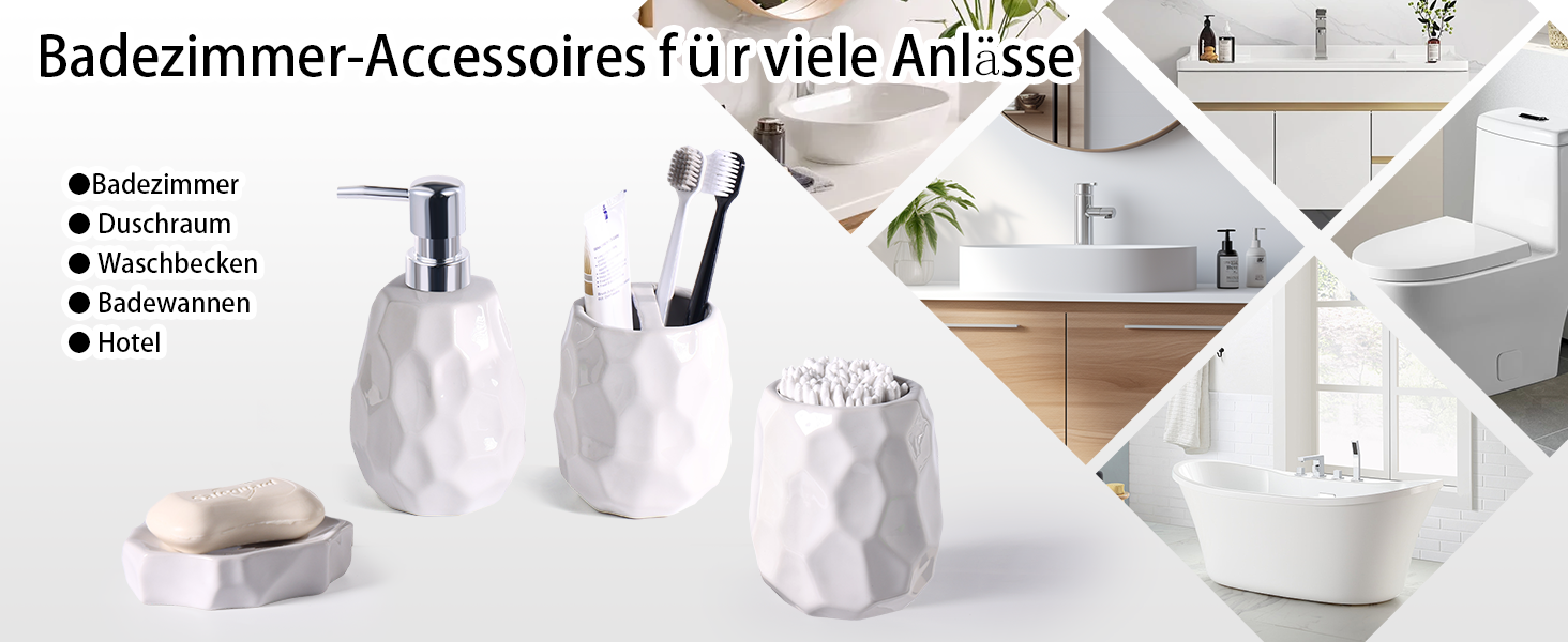 Набір аксесуарів для ванної кімнати, 4 шт: диспенсер для мила, мильниця, тримач для зубних щіток, стаканчик для зубних щіток, органайзер для ванної кімнати, сучасний дизайн (білий)