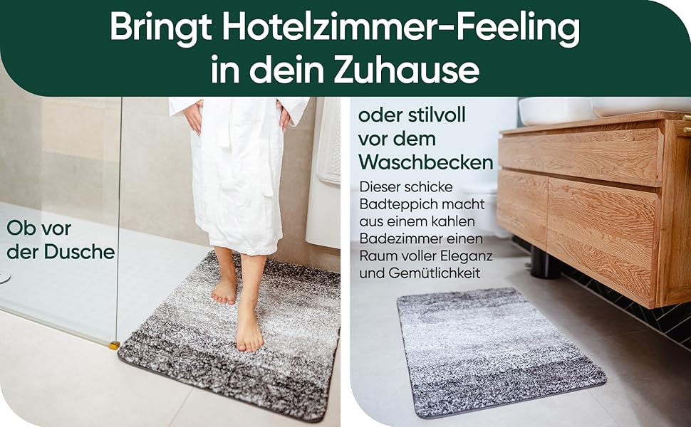 MOSSWANDERER Non-Slip Bathroom Rug - 60x90cm | Washable Luxury Bath Mat | Modern Black & Gray Design | Absorbent Floor Mat for Bathroom, Shower & More