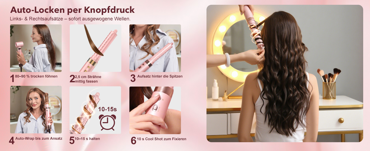 Airstyler 6-в-1: Фен, стайлер, локони, випрямлення. Рожевий колір.