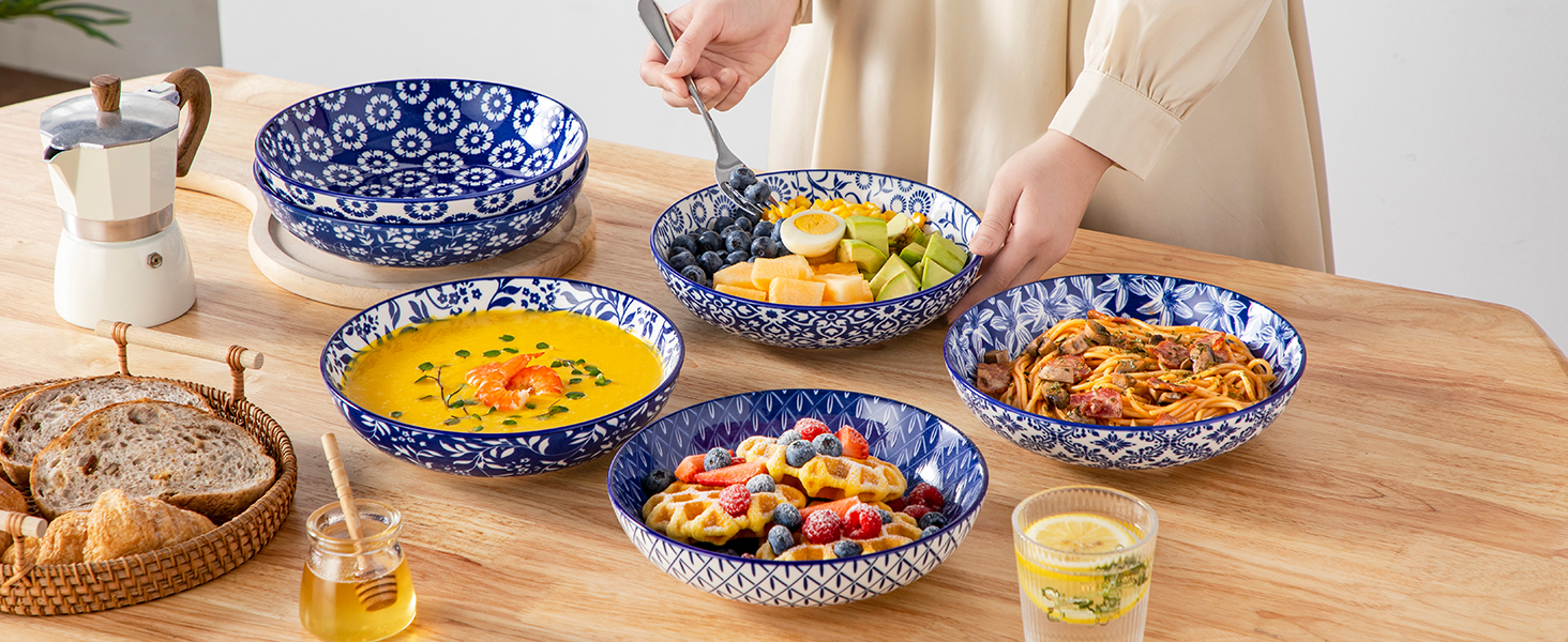 Набір кавових чашок з блюдцями Vancasso Cappuccino SELENE 6шт, 240мл, блакитно-білий вінтаж, високоякісний фарфор, для миття в посудомийній машині та використання в мікрохвильовці