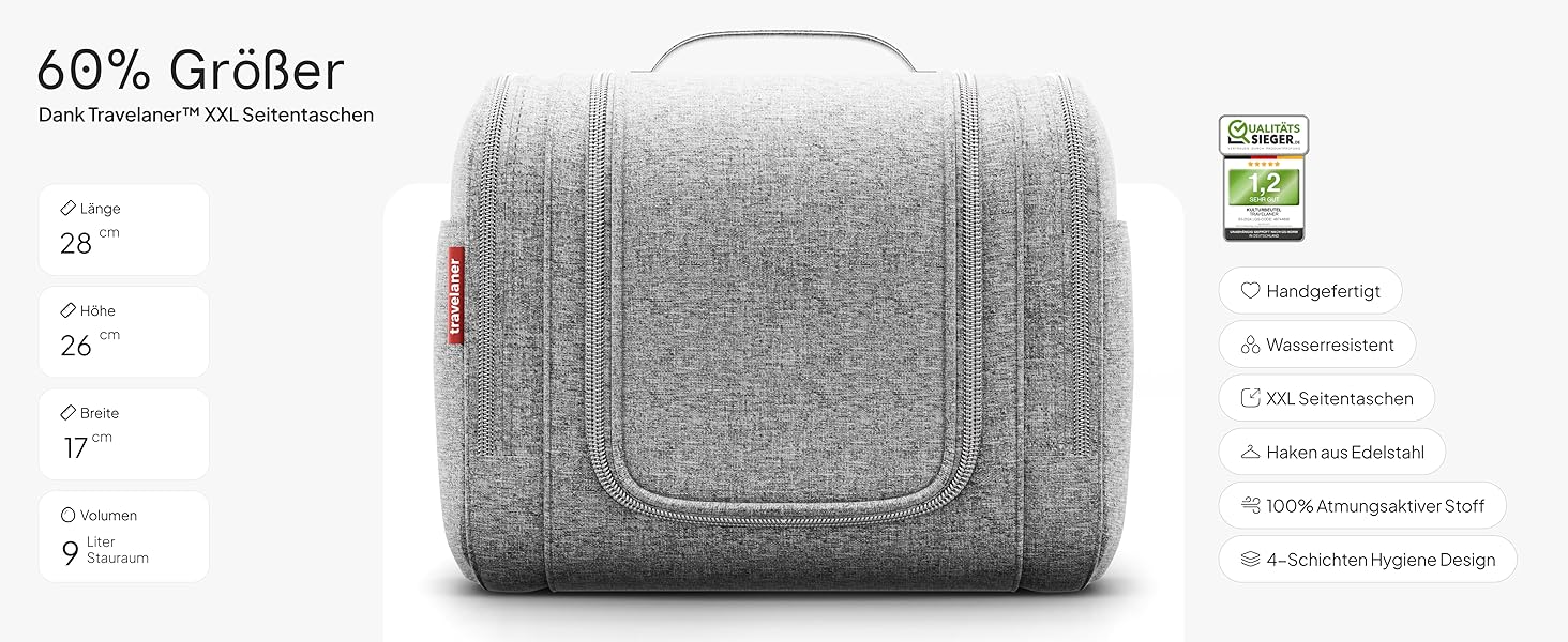 Чоловіча/Жіноча/Дитяча Туалетна Сумка Traveaner для Подорожей, 7 Відділень, 3-в-1, Водостійка (Сірий, XXL)