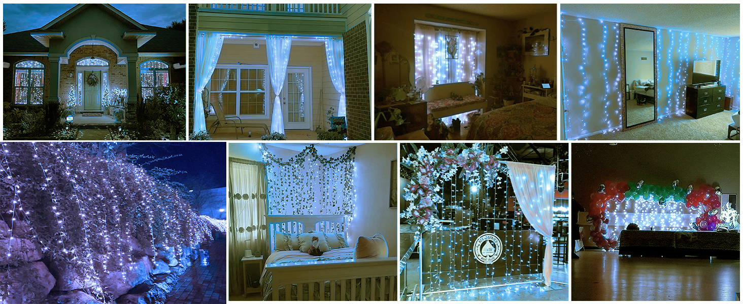 Ламповий завіс 6м x 3м, 600 LED, з вилкою, таймером, 8 режимів, вологостійкий, для вікна, павільйону, саду, різдвяне деко, тепле/холодне світло