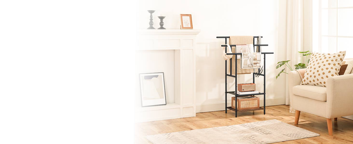 HOOBRO Стійка для рушників з 3 перекладинами, 2 полиці, для ванної кімнати, коричнево-чорна