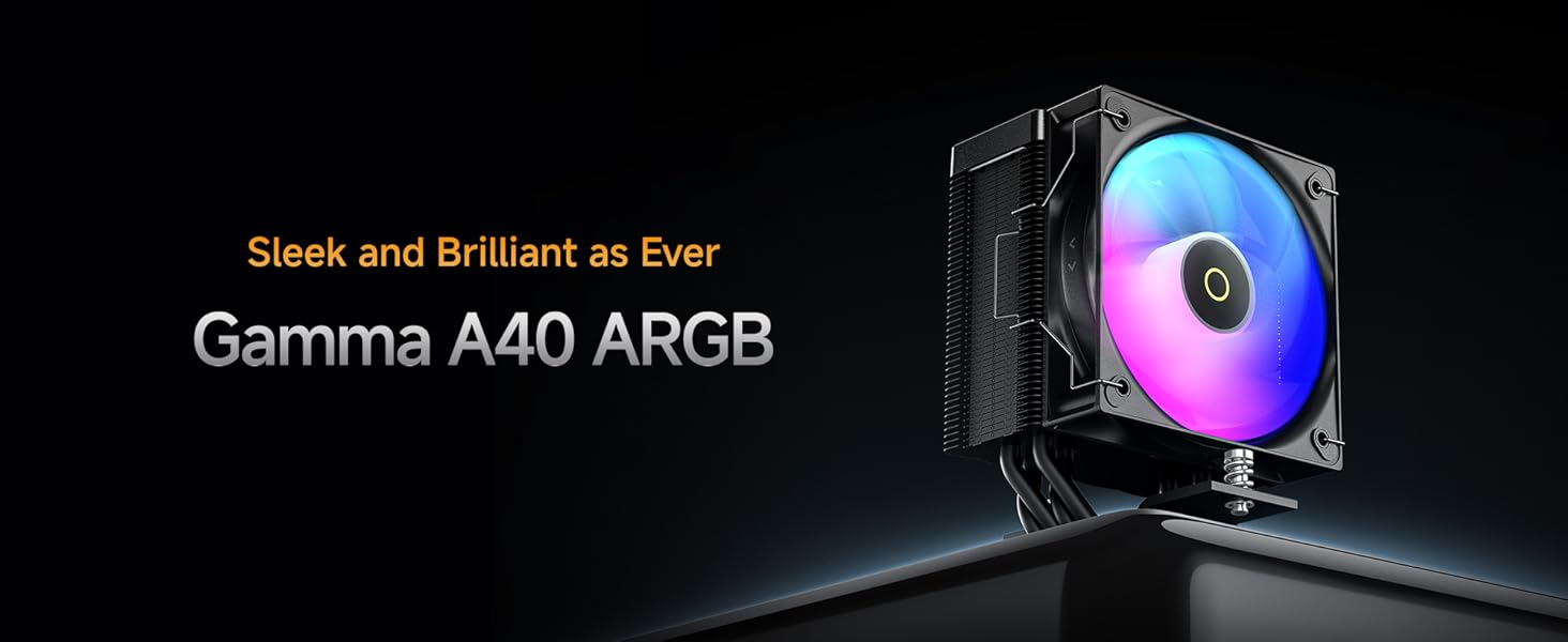 Кулер для CPU Gamma A40 BK ARGB з 4 тепловими трубками, 100мм PWM вентилятор, сумісний з Intel LGA 115X/1200/1700/1851 та AMD AM4/AM5