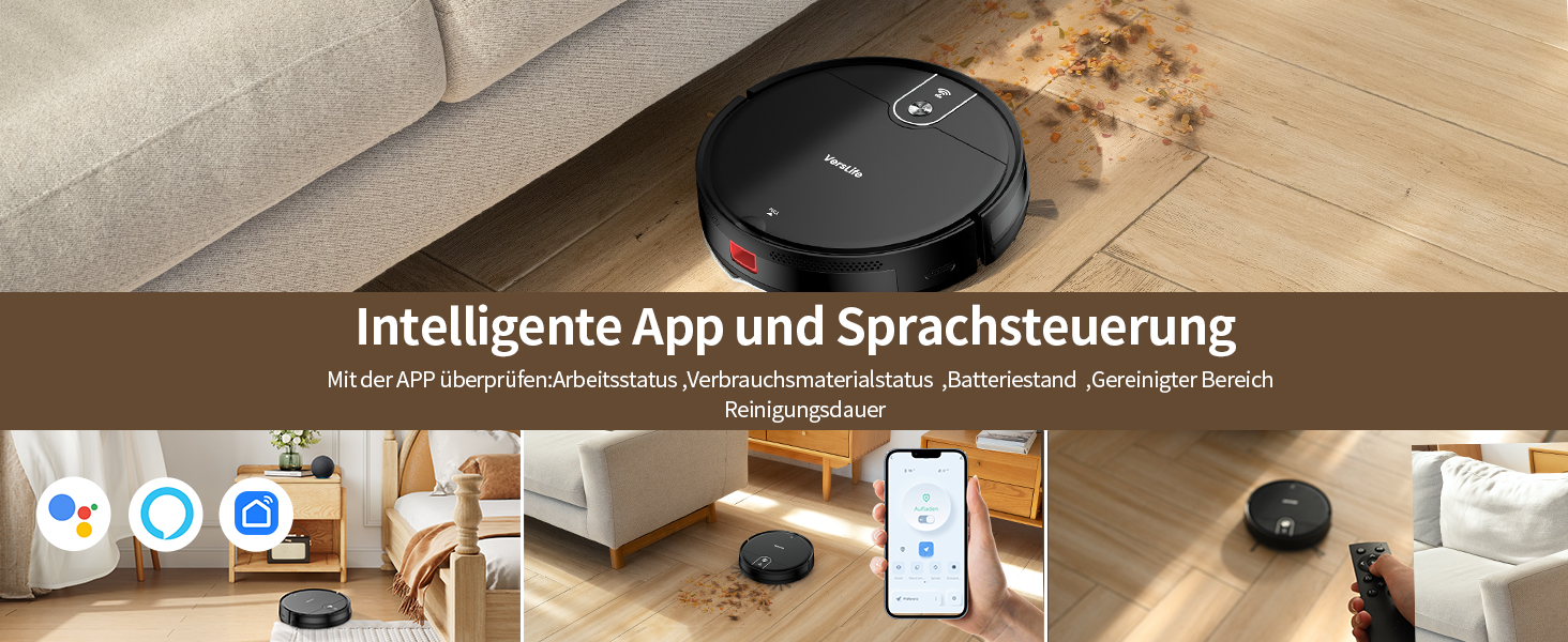 Робот-пилосос VersLife L6 з функцією миття, 4000Pa, керування через додаток, Alexa, до 120 хвилин роботи, ультратонкий дизайн, для шерсті тварин, килимів та твердих підлог, чорний