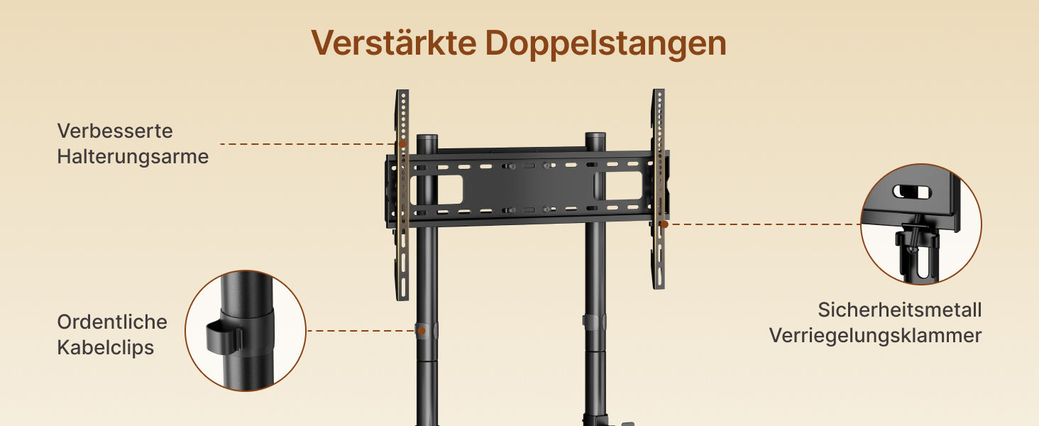 Підставка для телевізора на колесах з кріпленням для саундбару, 50-90 дюймів, до 70 кг, регульована висота та нахил, MAX VESA 600x400 мм