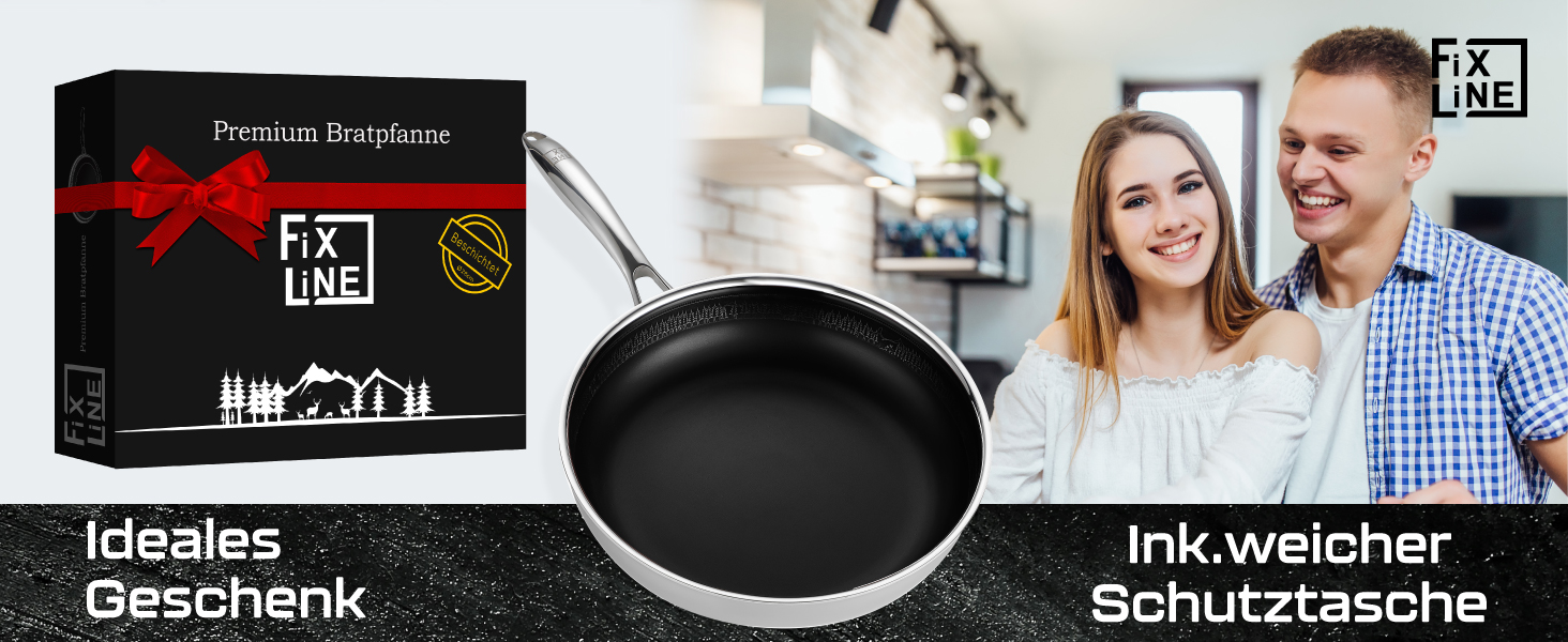 FIXLINE Black Forest Frying Pan 28cm - RED Design - Scratch-Resistant PTFE-Free Coating - Compatible with All Cooktops (including Induction) - Oven Safe up to 250°C - Easy Cleaning - Ideal Gift