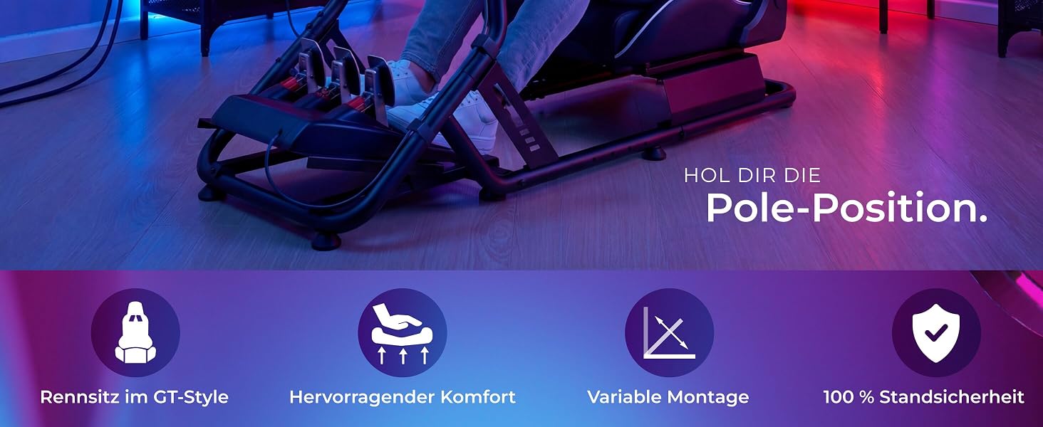 Ігровий симулятор Sim Racing Cockpit tectake® для Fanatec, Logitech, Thrustmaster, регульоване гоночне крісло GT-Style, сталевий каркас, до 120 кг, чорний